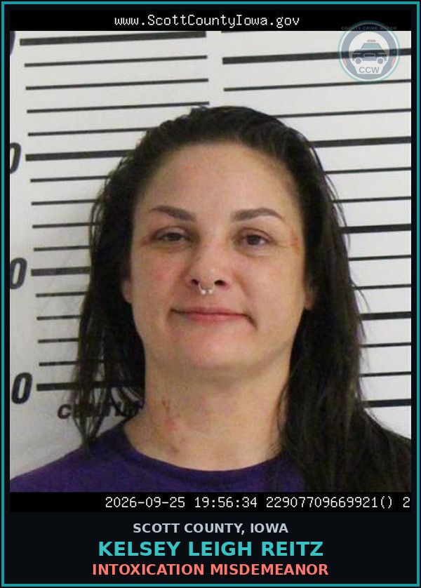 Booking mugshot of Kelsey Leigh Reitz in Scott County
