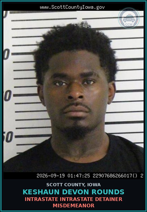 Booking mugshot of Keshaun Devon Rounds in Scott County