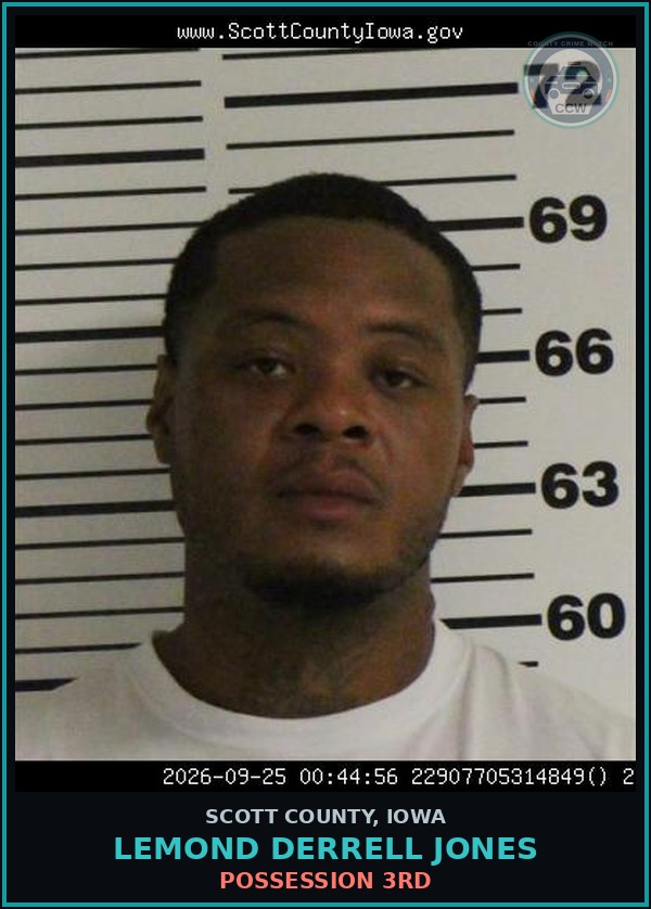 Booking mugshot of Lemond Derrell Jones in Scott County