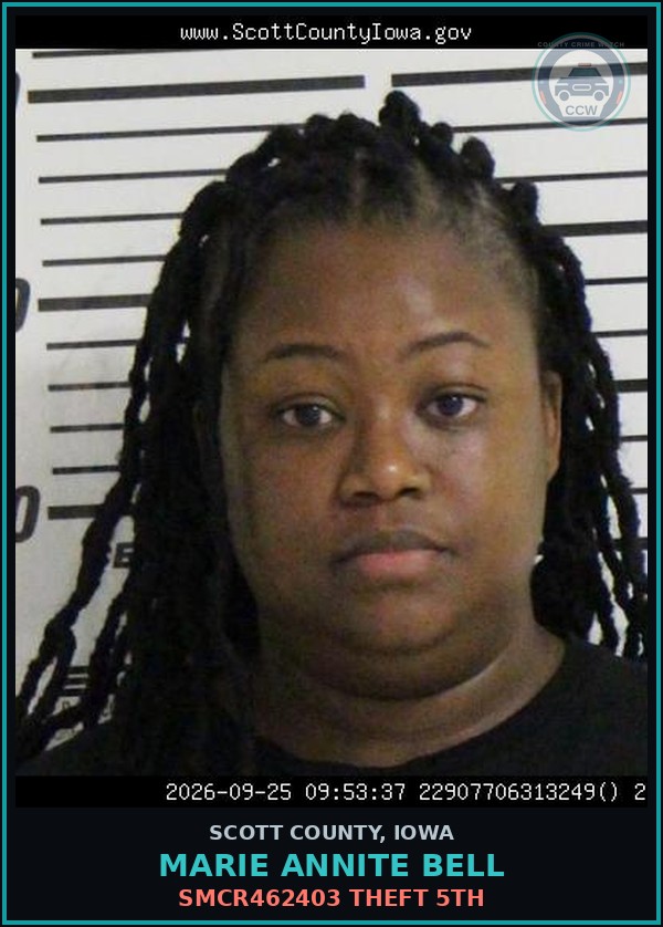 Booking mugshot of Marie Annite Bell in Scott County