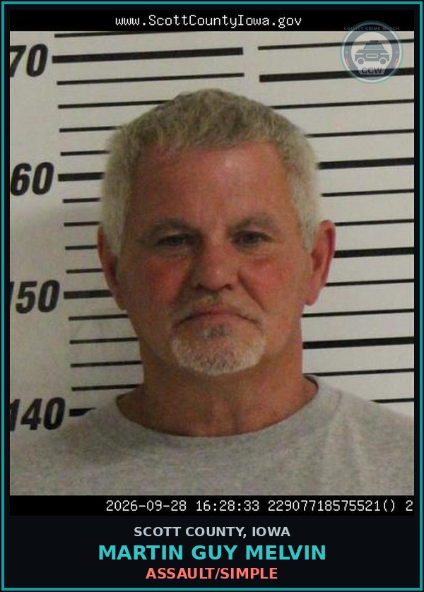 Booking mugshot of Martin Guy Melvin in Scott County