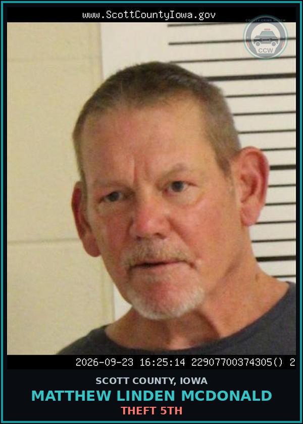 Booking mugshot of Matthew Linden Mcdonald in Scott County
