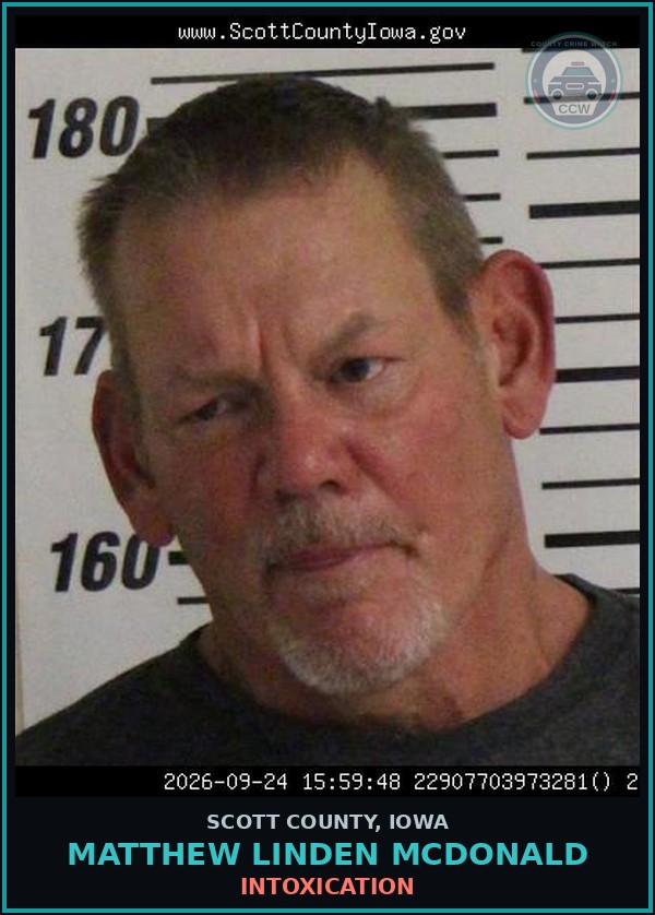 Booking mugshot of Matthew Linden Mcdonald in Scott County