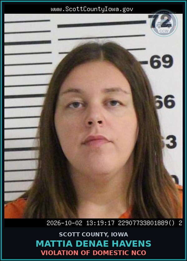 Booking mugshot of Mattia Denae Havens in Scott County