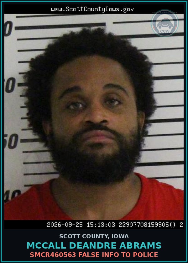 Booking mugshot of Mccall Deandre Abrams in Scott County