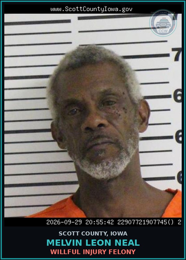 Booking mugshot of Melvin Leon Neal in Scott County