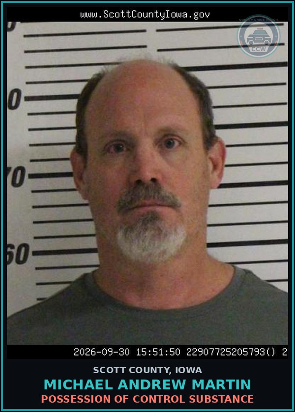 Booking mugshot of Michael Andrew Martin in Scott County