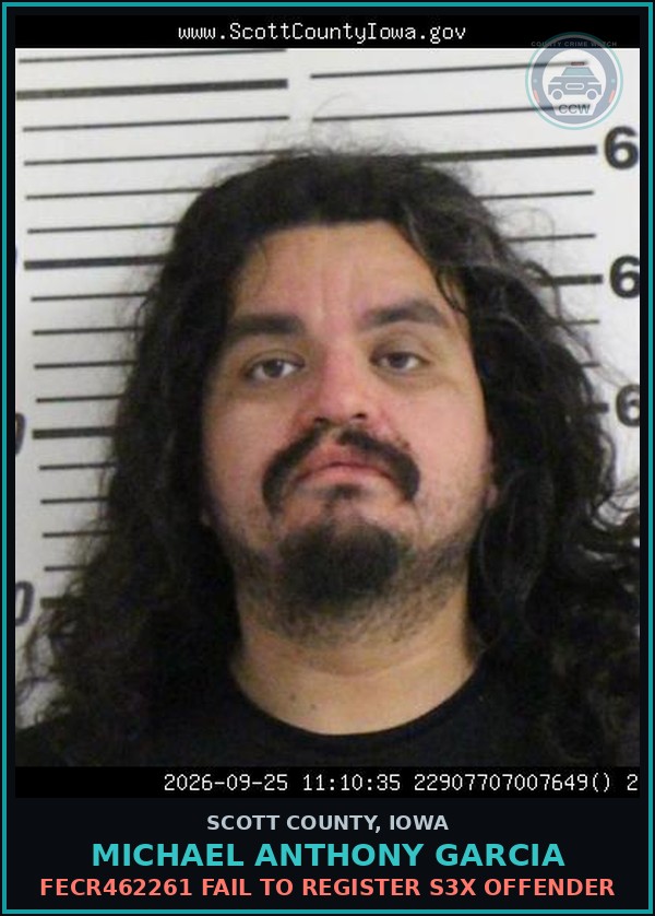 Booking mugshot of Michael Anthony Garcia in Scott County