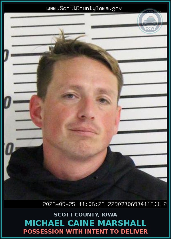 Booking mugshot of Michael Caine Marshall in Scott County