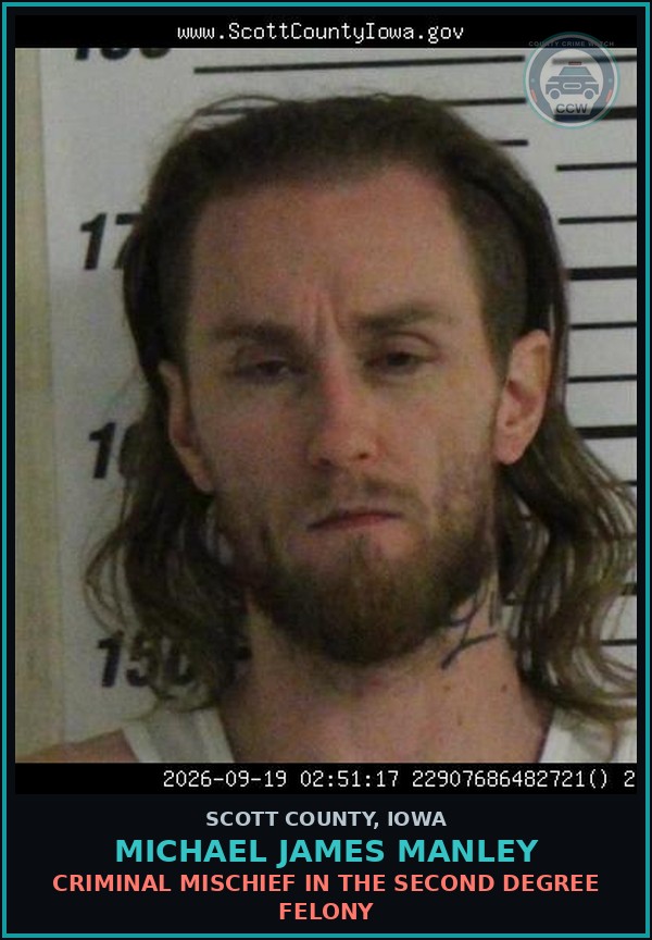 Booking mugshot of Michael James Manley in Scott County