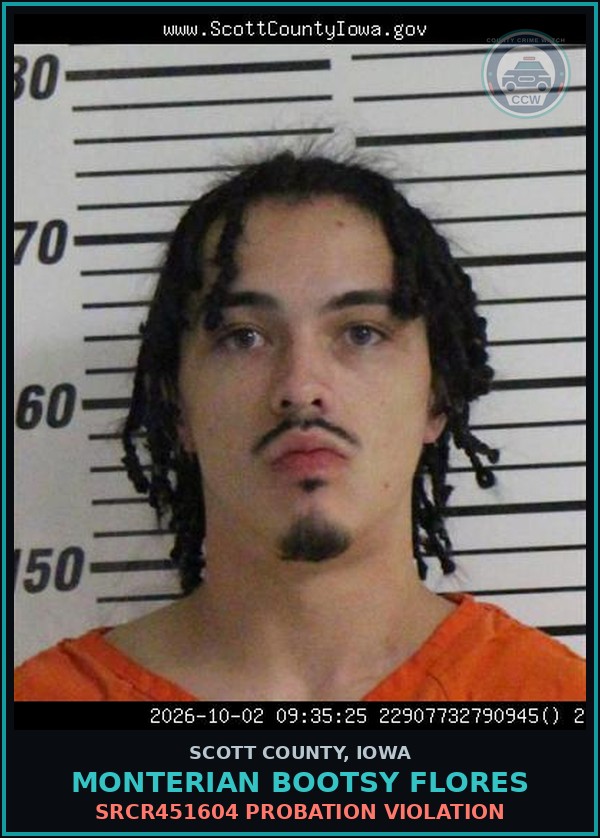 Booking mugshot of Monterian Bootsy Flores in Scott County