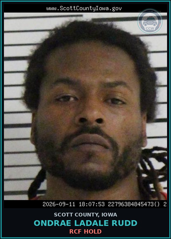Booking mugshot of Ondrae Ladale Rudd in Scott County