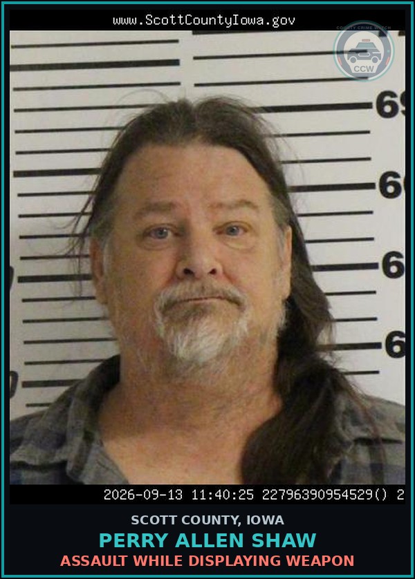 Booking mugshot of Perry Allen Shaw in Scott County