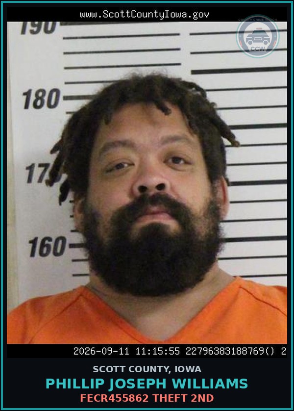 Booking mugshot of Phillip Joseph Williams in Scott County