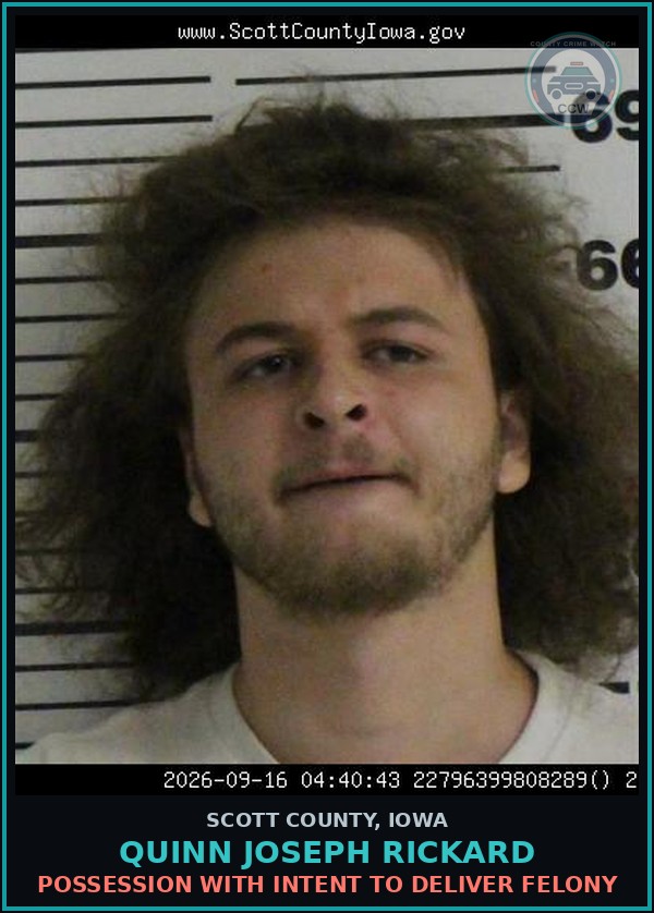 Booking mugshot of Quinn Joseph Rickard in Scott County
