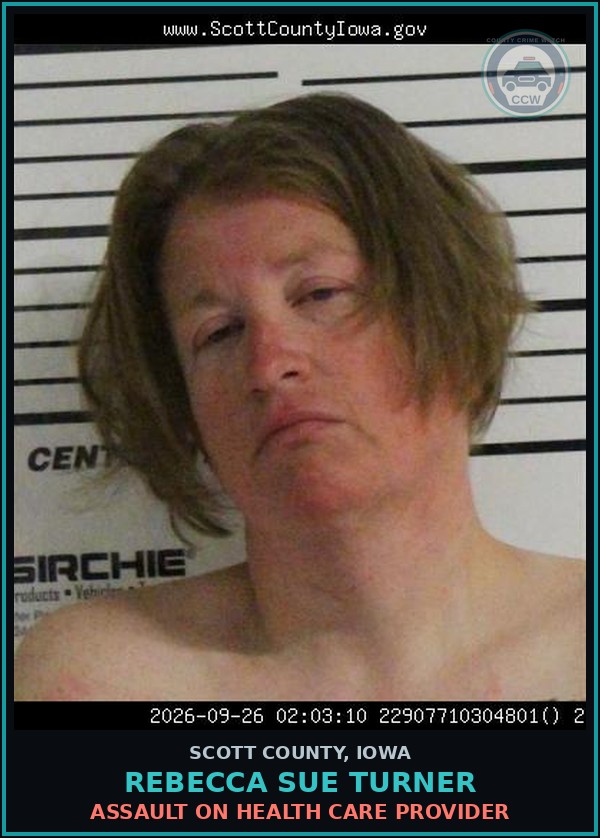 Booking mugshot of Rebecca Sue Turner in Scott County