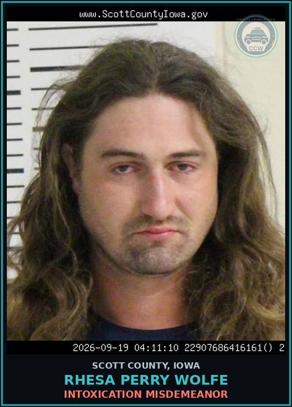 Booking mugshot of Rhesa Perry Wolfe in Scott County