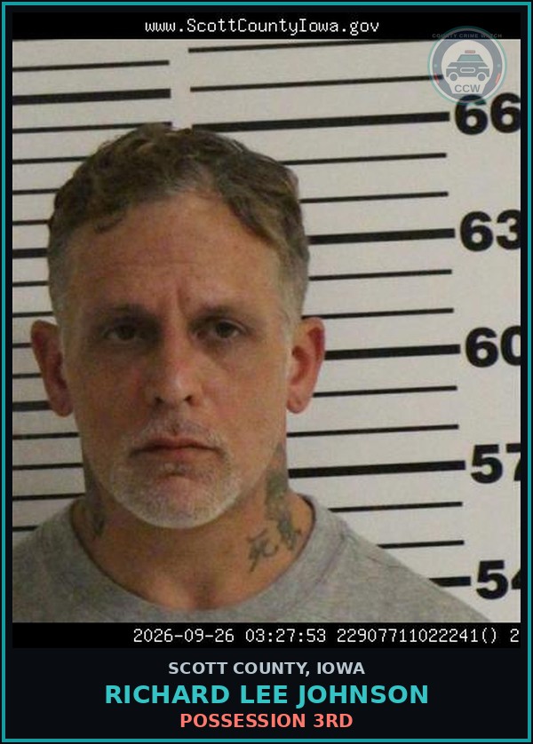 Booking mugshot of Richard Lee Johnson in Scott County
