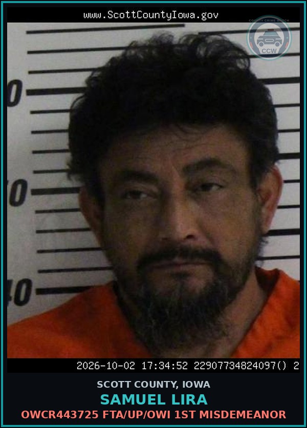 Booking mugshot of Samuel Lira in Scott County