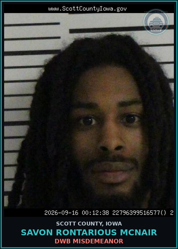 Booking mugshot of Savon Rontarious Mcnair in Scott County
