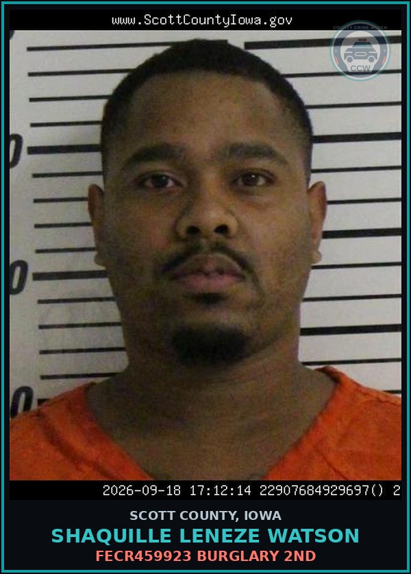 Booking mugshot of Shaquille Leneze Watson in Scott County