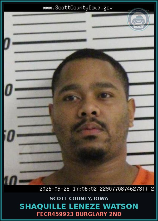 Booking mugshot of Shaquille Leneze Watson in Scott County