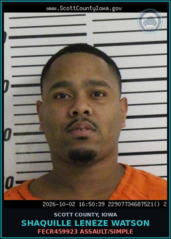 Booking mugshot of Shaquille Leneze Watson in Scott County