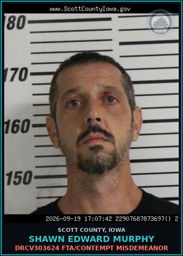 Booking mugshot of Shawn Edward Murphy in Scott County