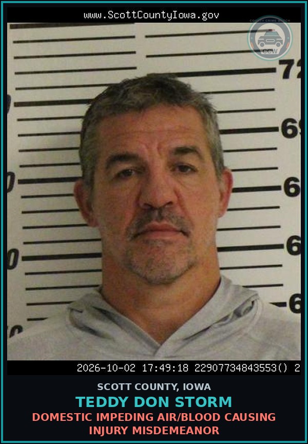 Booking mugshot of Teddy Don Storm in Scott County