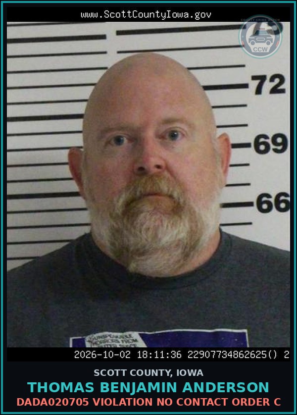 Booking mugshot of Thomas Benjamin Anderson in Scott County