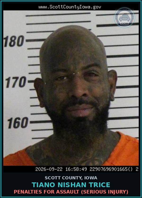 Booking mugshot of Tiano Nishan Trice in Scott County