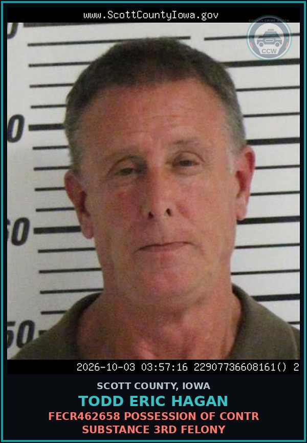 Booking mugshot of Todd Eric Hagan in Scott County