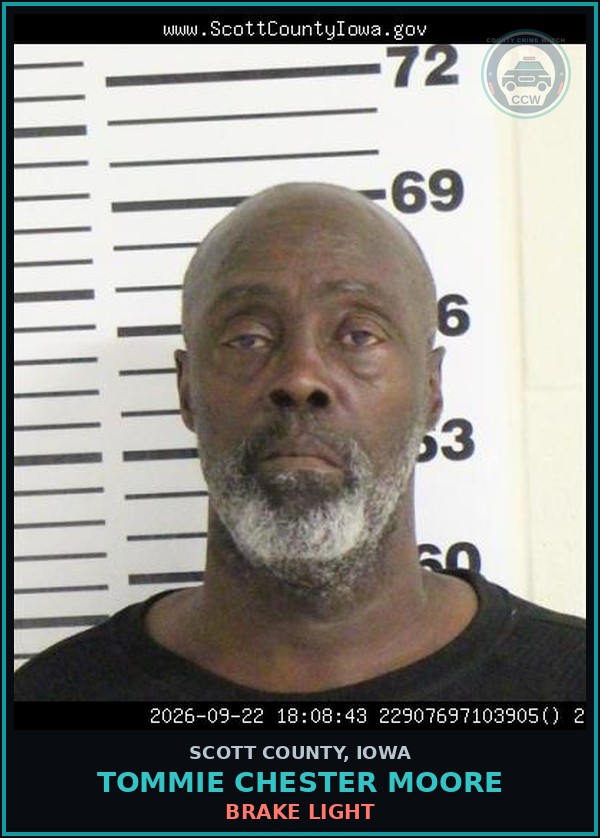 Booking mugshot of Tommie Chester Moore in Scott County