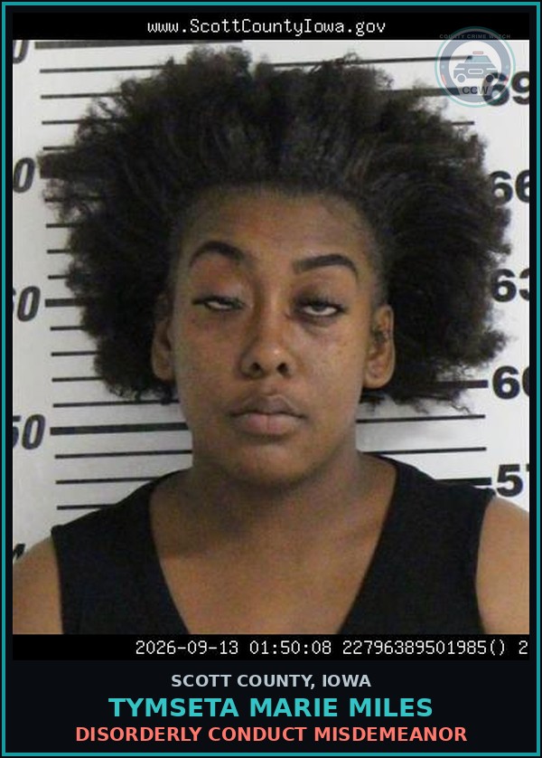 Booking mugshot of Tymseta Marie Miles in Scott County