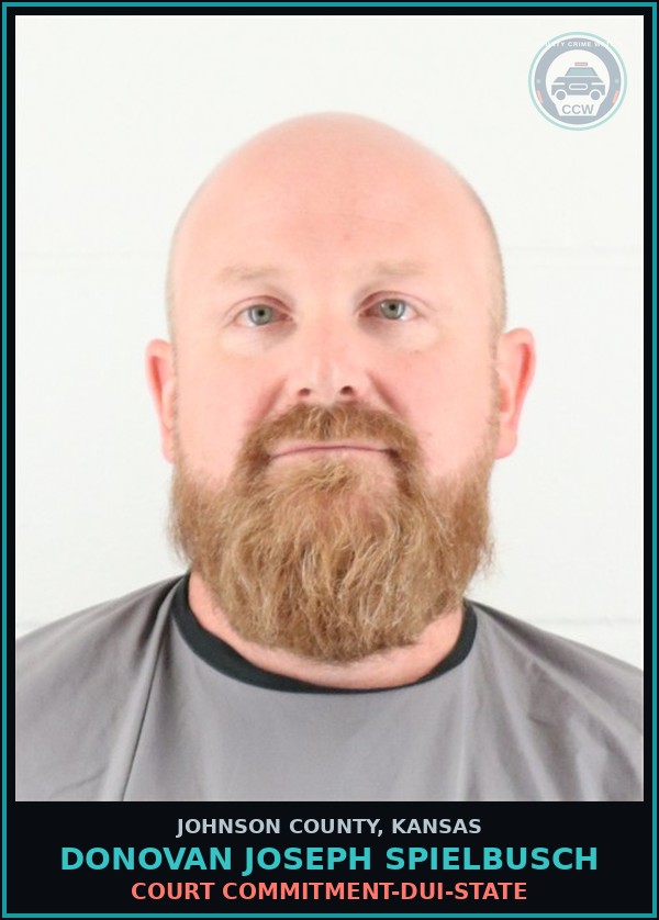 Booking mugshot of DONOVAN JOSEPH SPIELBUSCH in Johnson County