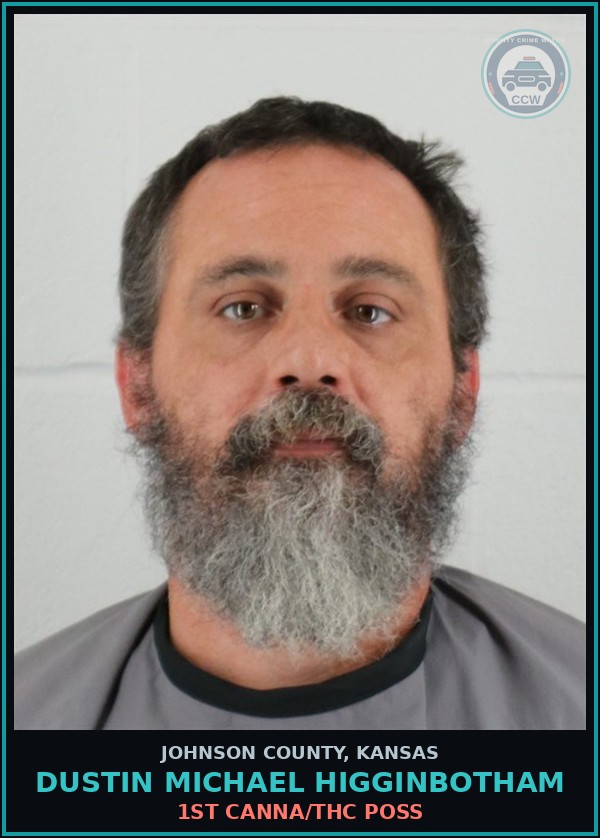 Booking mugshot of DUSTIN MICHAEL HIGGINBOTHAM in Johnson County