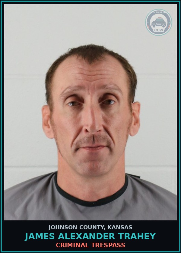 Booking mugshot of JAMES ALEXANDER TRAHEY in Johnson County
