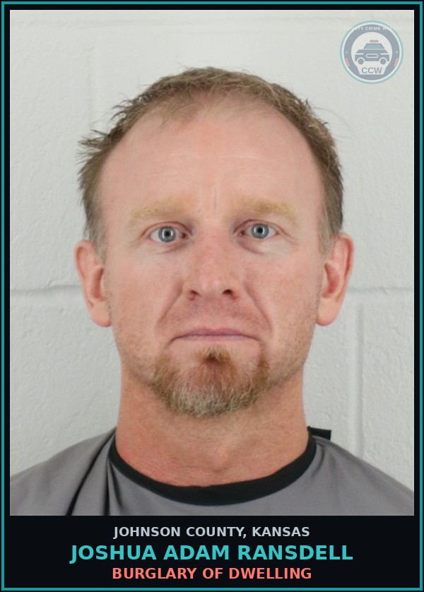 Booking mugshot of JOSHUA ADAM RANSDELL in Johnson County