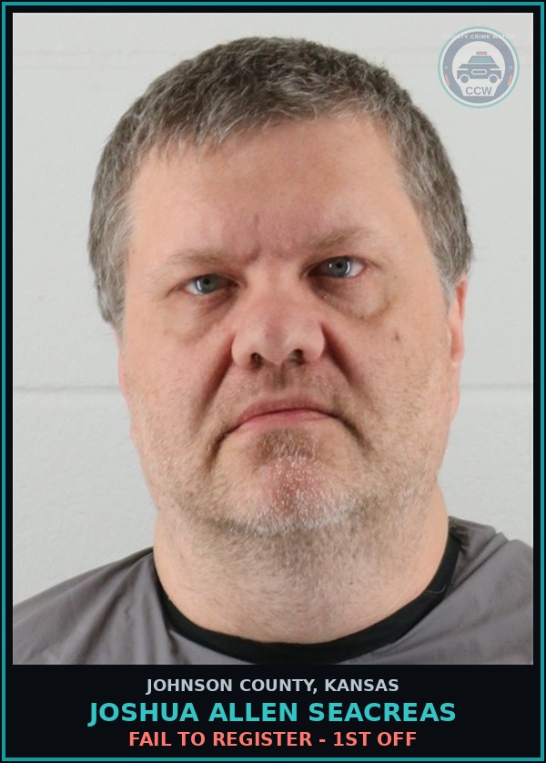 Booking mugshot of JOSHUA ALLEN SEACREAS in Johnson County