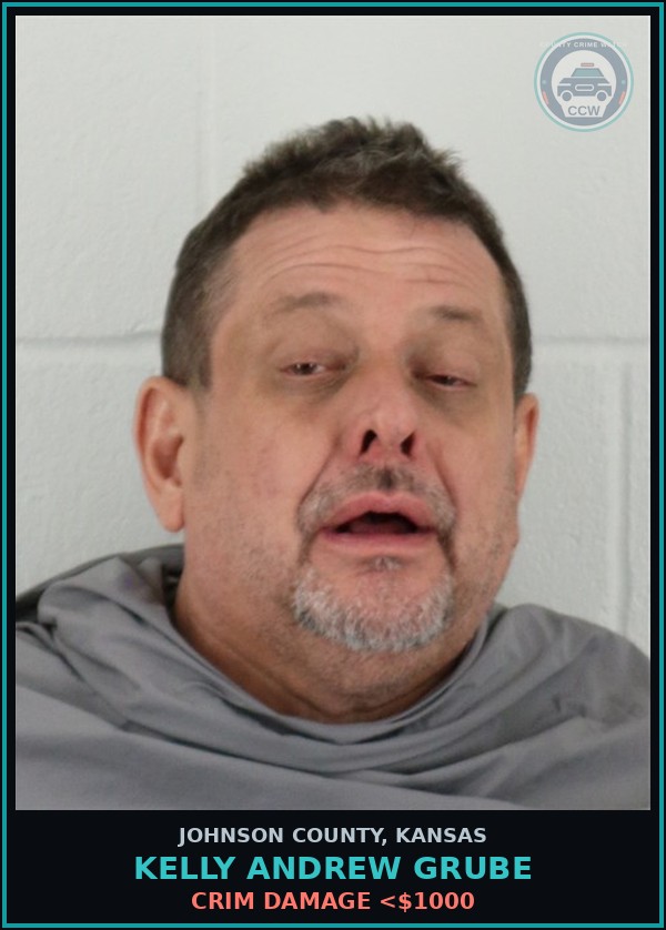 Booking mugshot of KELLY ANDREW GRUBE in Johnson County