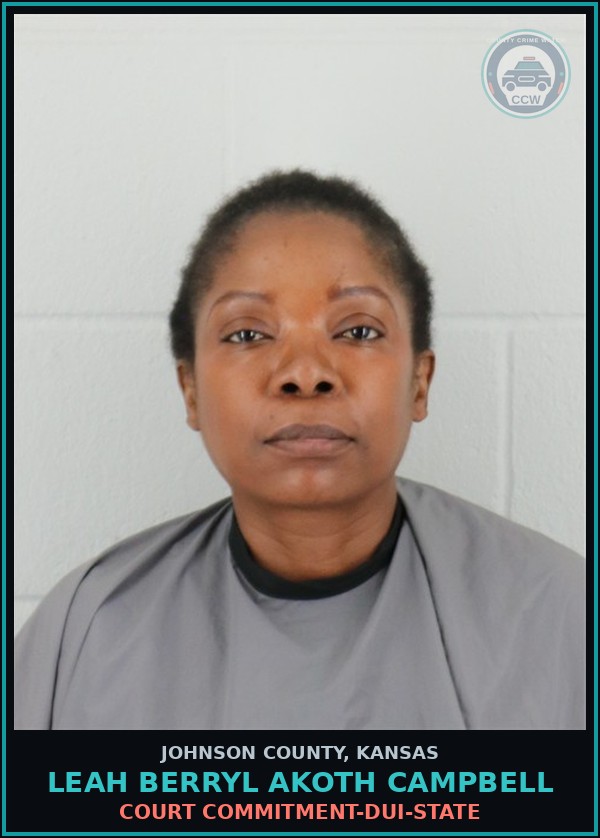 Booking mugshot of LEAH BERRYL AKOTH CAMPBELL in Johnson County
