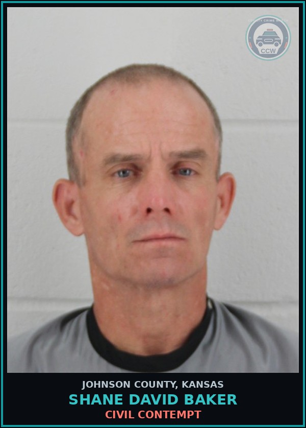 Booking mugshot of SHANE DAVID BAKER in Johnson County