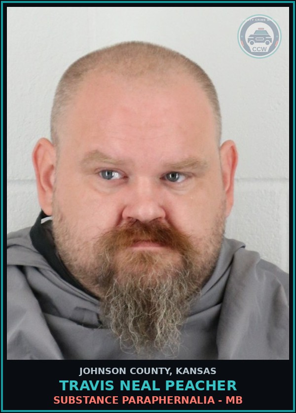Booking mugshot of TRAVIS NEAL PEACHER in Johnson County