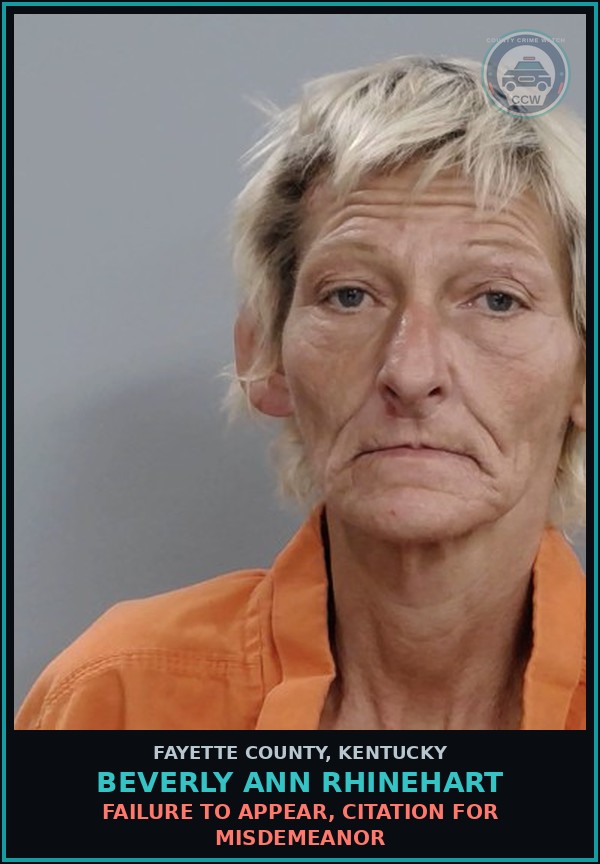 Booking mugshot of BEVERLY ANN RHINEHART in Fayette County