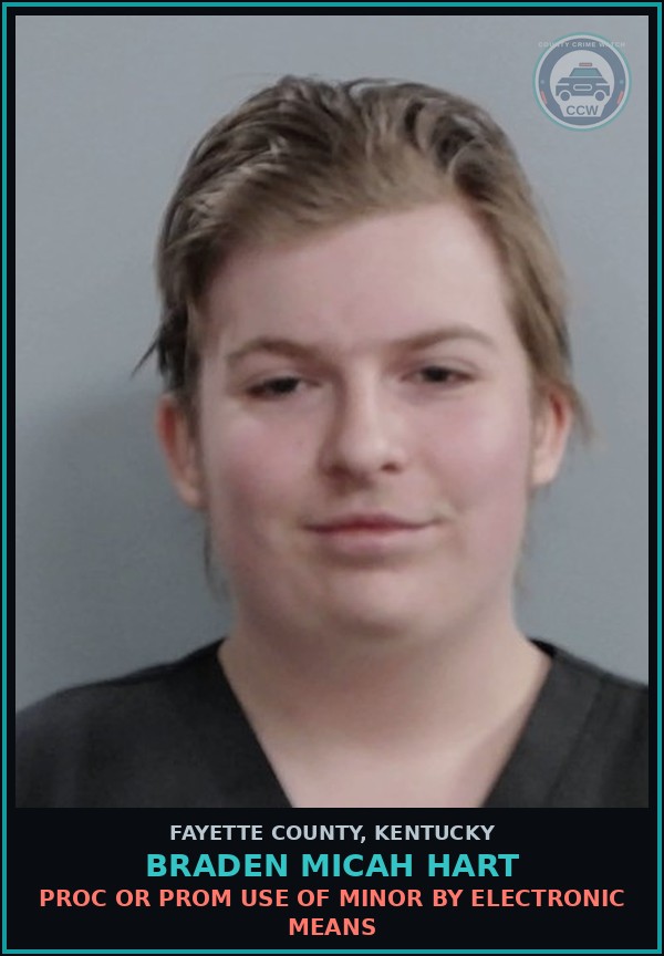 Booking mugshot of BRADEN MICAH HART in Fayette County