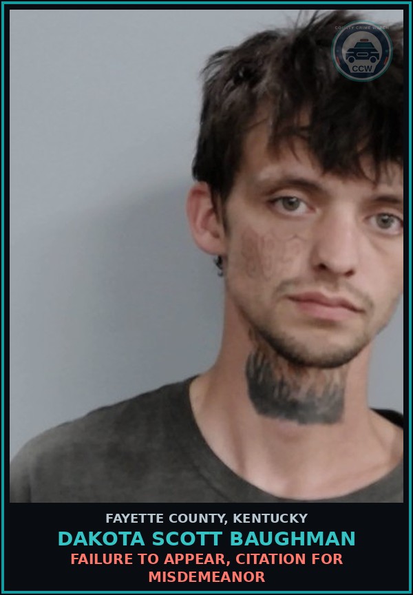Booking mugshot of DAKOTA SCOTT BAUGHMAN in Fayette County
