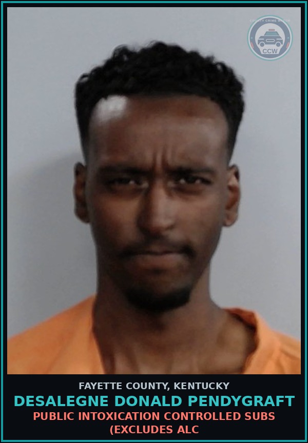 Booking mugshot of DESALEGNE DONALD PENDYGRAFT in Fayette County