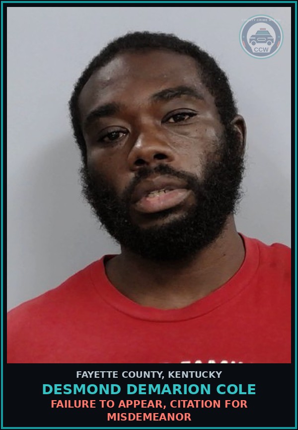 Booking mugshot of DESMOND DEMARION COLE in Fayette County