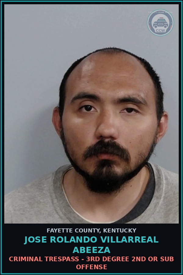 Booking mugshot of JOSE ROLANDO VILLARREAL ABEEZA in Fayette County