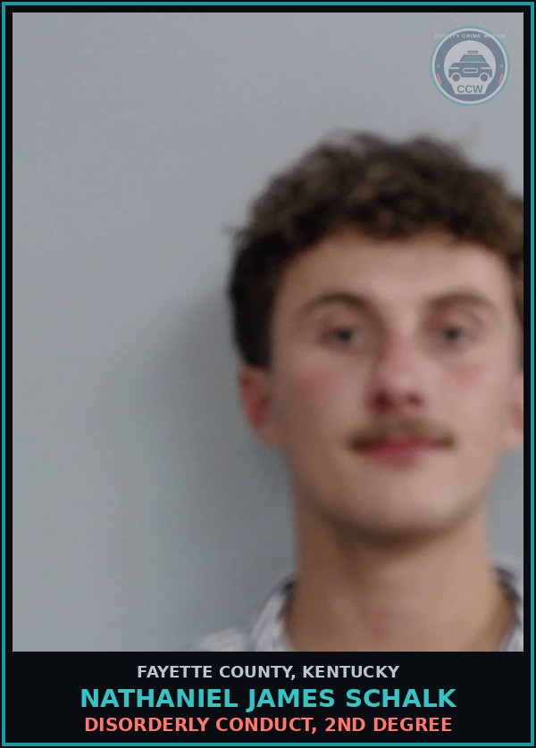 Booking mugshot of NATHANIEL JAMES SCHALK in Fayette County
